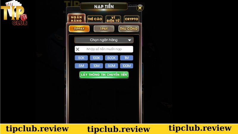 Đa dạng các phương thức thanh toán tại Cổng game Tip club