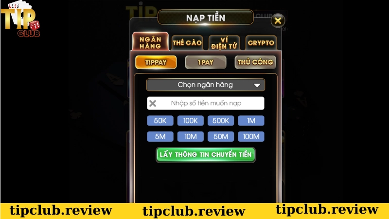 Hướng dẫn nạp tiền Tip Club qua ngân hàng