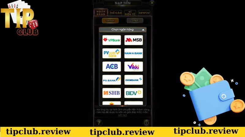 Hướng dẫn nạp tiền Tipclub qua ngân hàng